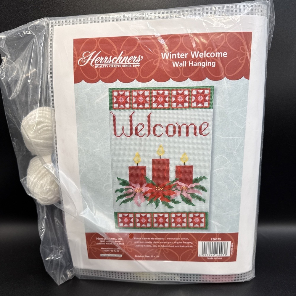 Herrschners Plastic Canvas Winter Welcome Wall Hanging 12 X 18" New